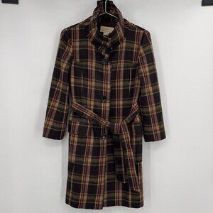 Michael Michael Kors Women’s Plaid Wool Blend Belted Winter Coat S/P